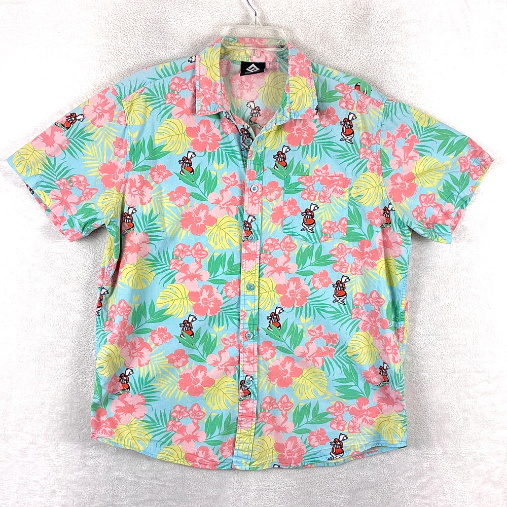 Icee Slushee Hawaiian Shirt Mens L Blue Pink Floral Polar Bear AOP Aloha Beach